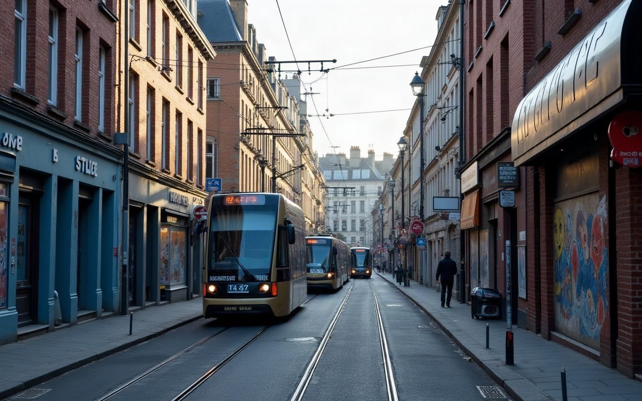 Rue de Montreuil avec le tramway, territoire couvert par les supports de la régie